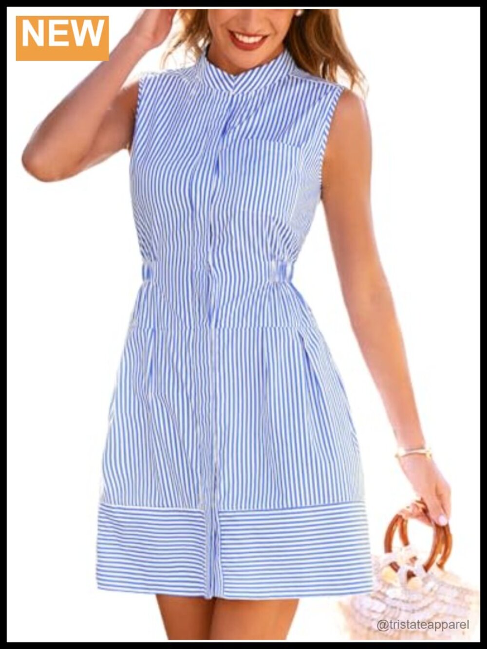 Striped A-Line Tiered Mini Sundress with Pockets
